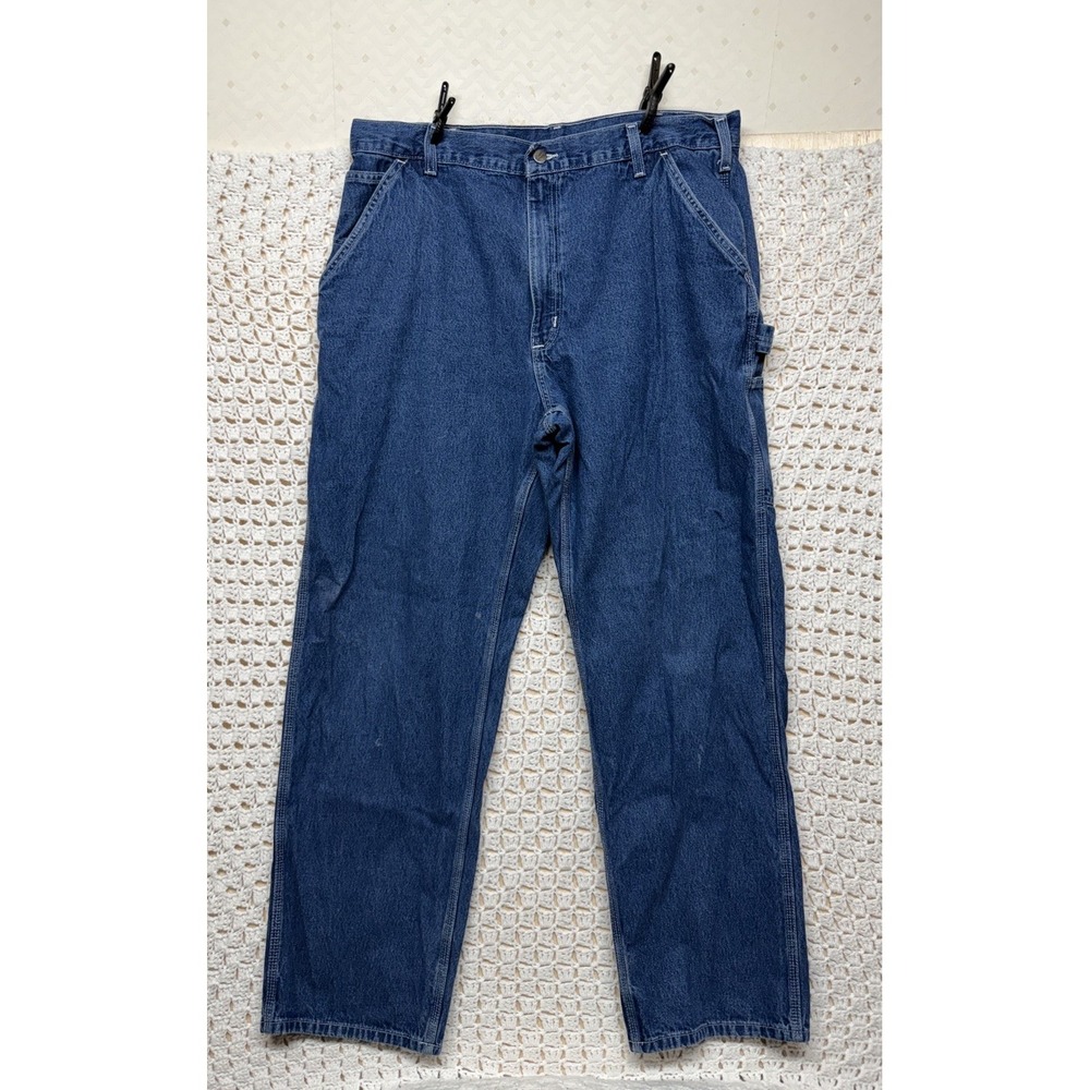 Carhartt Dungaree Fit Carpenter Jeans Mens Tag 40x34 Fits 38x33 Blue Denim Work